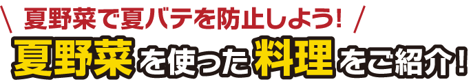 夏野菜で夏バテを防止しよう！夏野菜を使った料理をご紹介！